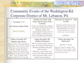 Community Events of the Washington Rd. Corporate District of Mt. Lebanon, PA