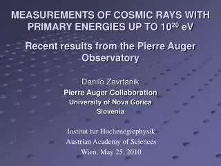 MEASUREMENTS OF COSMIC RAYS WITH PRIMARY ENERGIES UP TO 10 20 eV