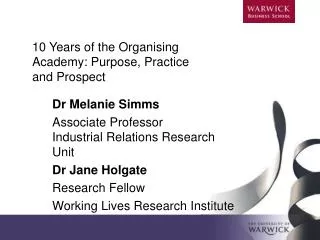 10 Years of the Organising Academy: Purpose, Practice and Prospect