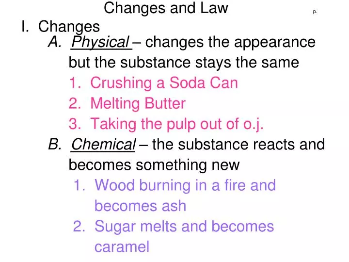 changes and law p i changes