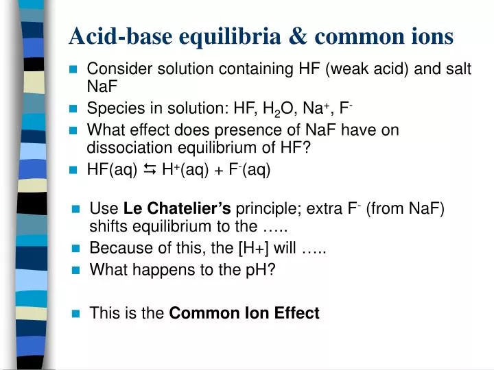 acid base equilibria common ions