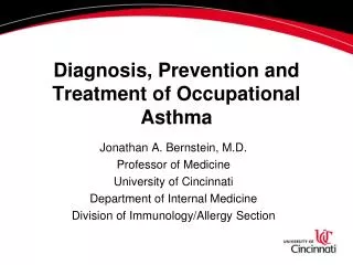 Diagnosis, Prevention and Treatment of Occupational Asthma