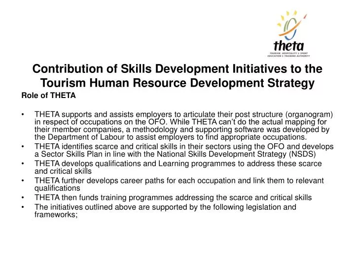 contribution of skills development initiatives to the tourism human resource development strategy