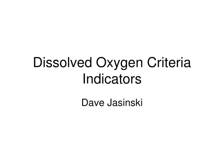dissolved oxygen criteria indicators