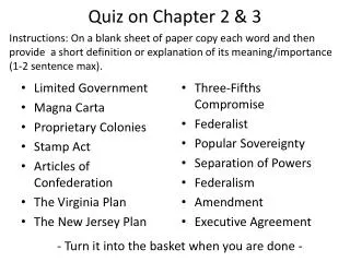 Quiz on Chapter 2 &amp; 3