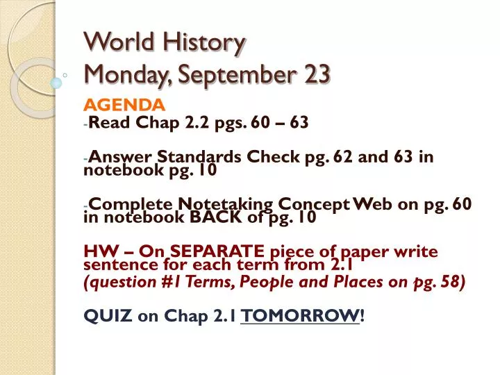 world history monday september 23