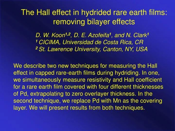 the hall effect in hydrided rare earth films removing bilayer effects
