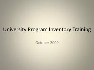 University Program Inventory Training