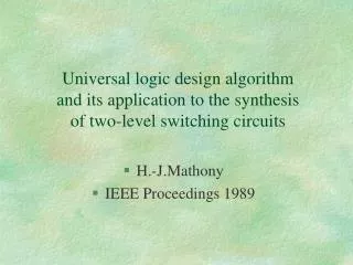H.-J.Mathony IEEE Proceedings 1989