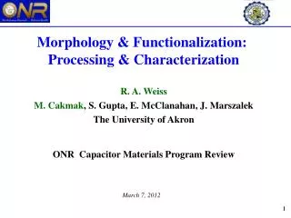 Morphology &amp; Functionalization: Processing &amp; Characterization R. A. Weiss