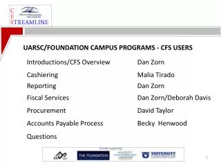 UARSC/FOUNDATION CAMPUS PROGRAMS - CFS USERS