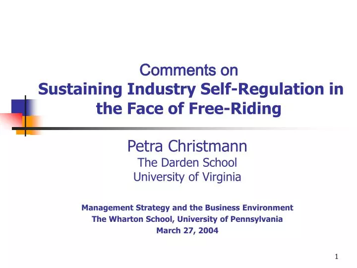 comments on sustaining industry self regulation in the face of free riding