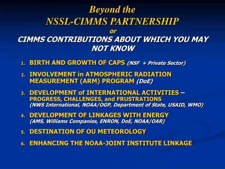 beyond the nssl cimms partnership or cimms contributions about which you may not know