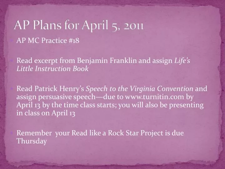 ap plans for april 5 2011