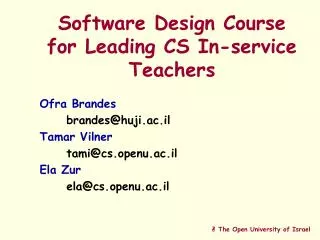 Software Design Course for Leading CS In-service Teachers