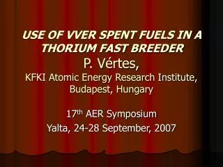 17 th AER Symposium Yalta, 24-28 September, 2007