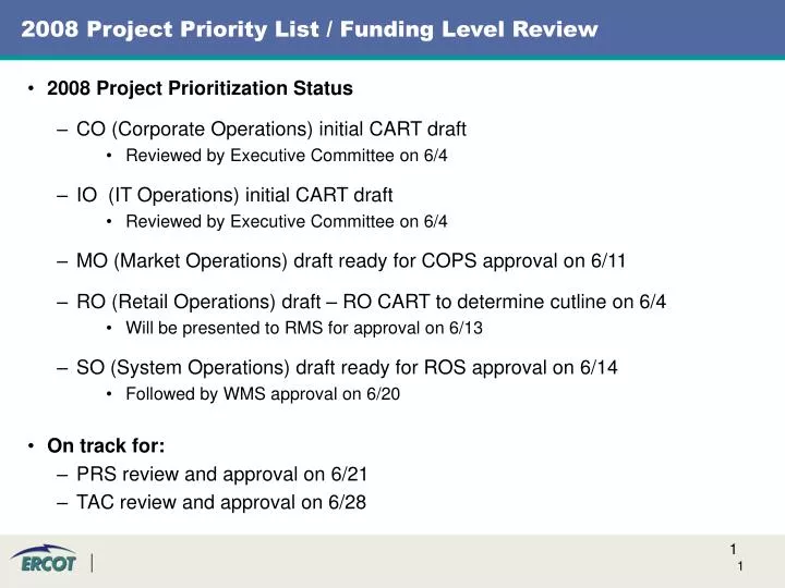 2008 project priority list funding level review