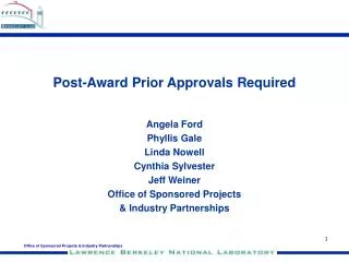 Post-Award Prior Approvals Required