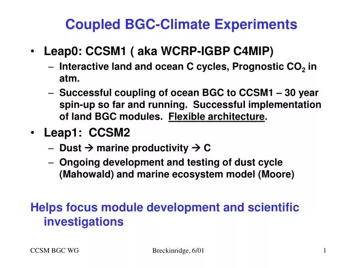 coupled bgc climate experiments