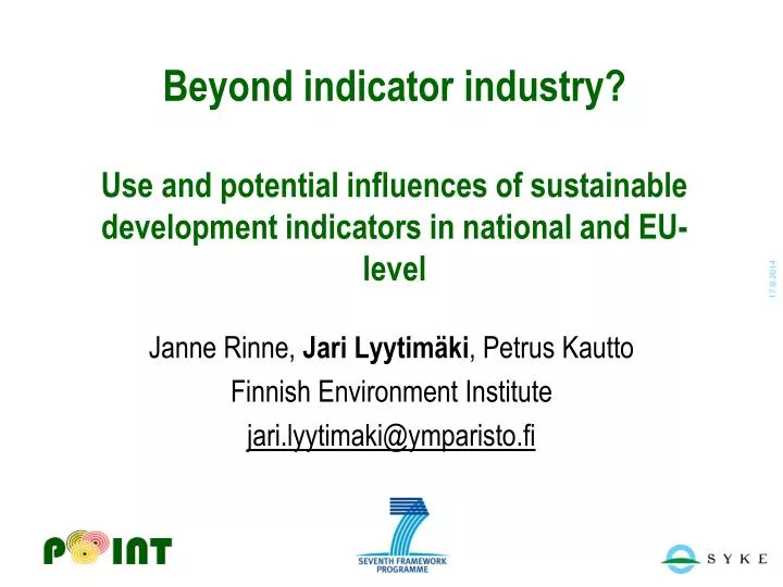 Janne Rinne PPT - Janne Rinne, Jari Lyytimäki , Petrus Kautto Finnish Environment ...