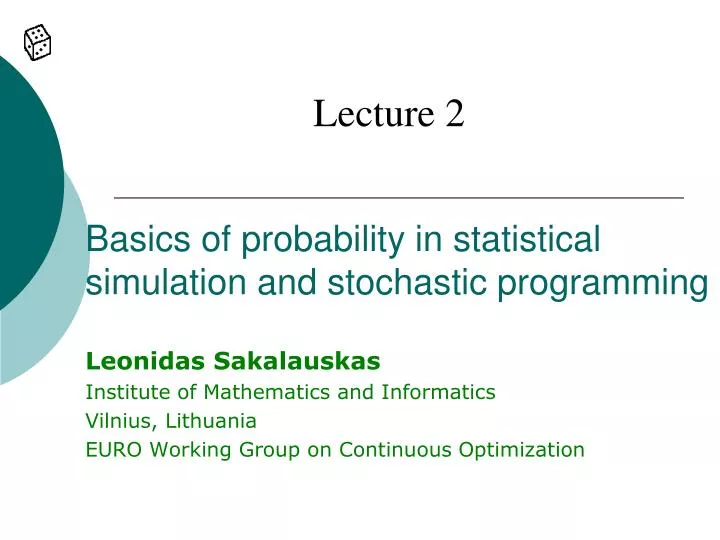 basics of probability in statistical simulation and stochastic programming