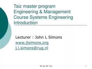 Taiz master program Engineering &amp; Management Course Systems Engineering Introduction