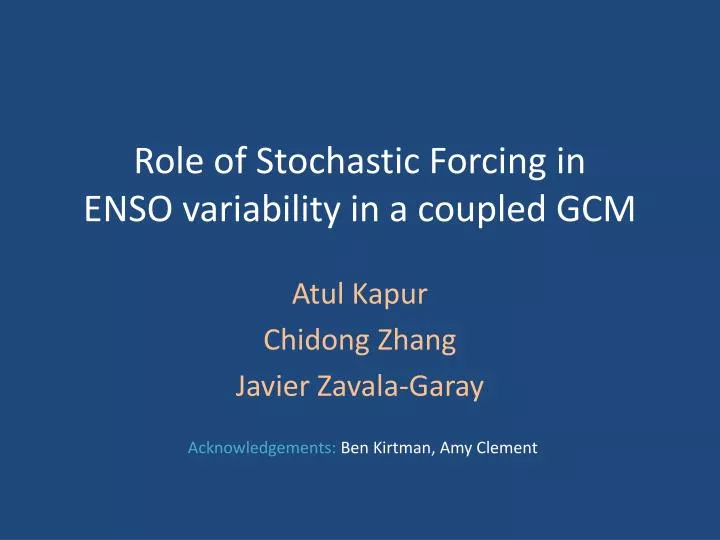 role of stochastic forcing in enso variability in a coupled gcm