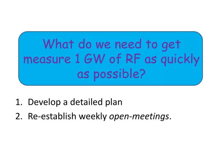 what do we need to get measure 1 gw of rf as quickly as possible