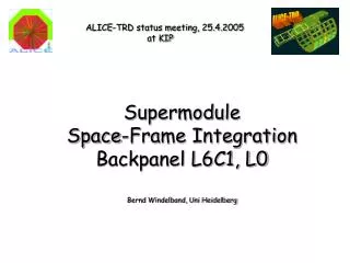 Supermodule Space-Frame Integration Backpanel L6C1, L0 Bernd Windelband, Uni Heidelberg