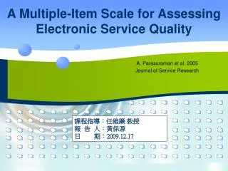 A Multiple-Item Scale for Assessing Electronic Service Quality