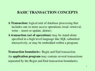 BASIC TRANSACTION CONCEPTS