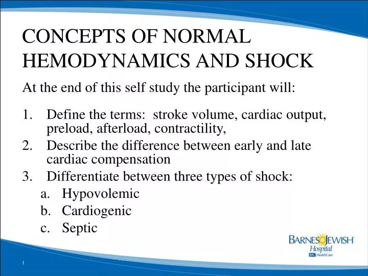 concepts of normal hemodynamics and shock