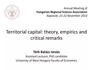 Territorial capital: theory, empirics and critical remarks