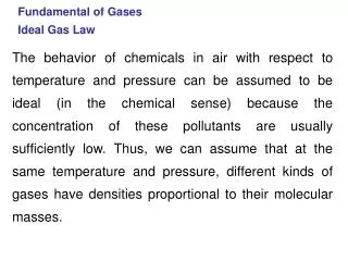 Fundamental of Gases Ideal Gas Law