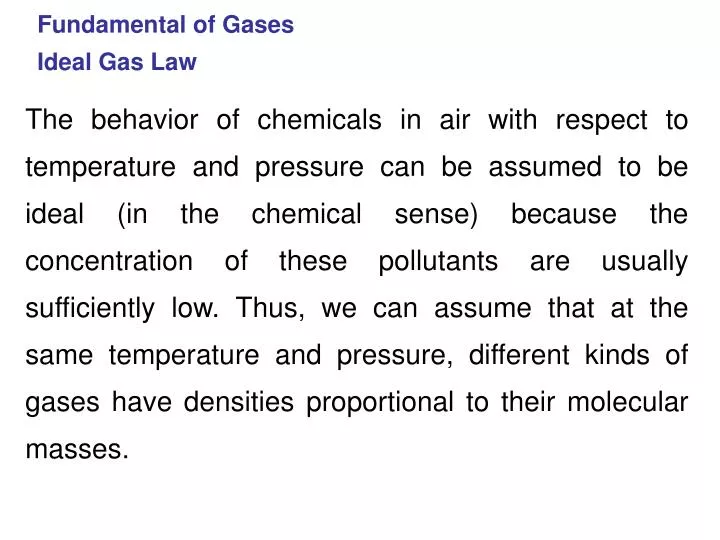 fundamental of gases ideal gas law