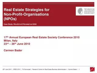 Real Estate Strategies for Non-Profit-Organisations (NPOs)