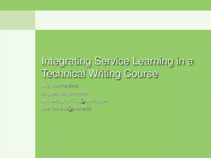 integrating service learning in a technical writing course