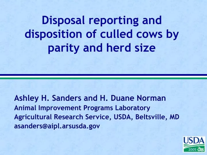 disposal reporting and disposition of culled cows by parity and herd size