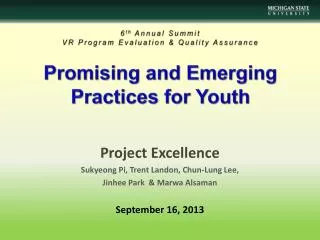 Promising and Emerging Practices for Youth