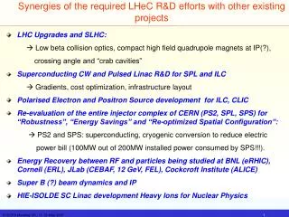 Synergies of the required LHeC R&amp;D efforts with other existing projects