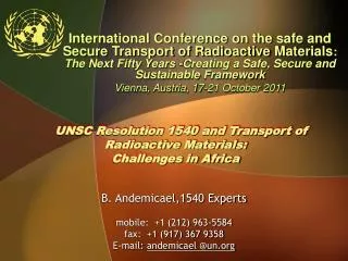 UNSC Resolution 1540 and Transport of Radioactive Materials: Challenges in Africa