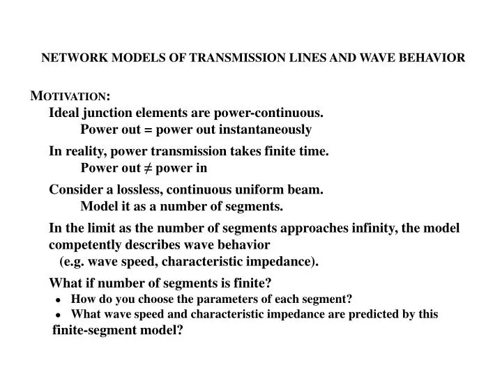 network models of transmission lines and wave behavior