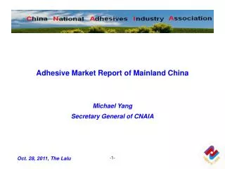 Adhesive Market Report of Mainland China Michael Yang Secretary General of CNAIA