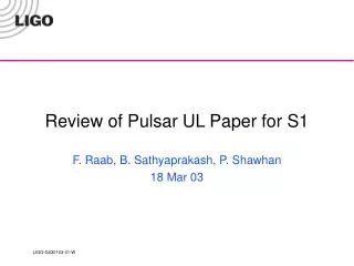 Review of Pulsar UL Paper for S1