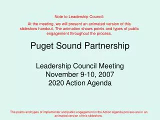 Puget Sound Partnership Leadership Council Meeting November 9-10, 2007 2020 Action Agenda