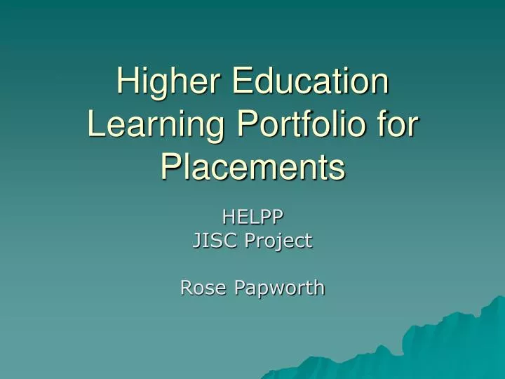 higher education learning portfolio for placements