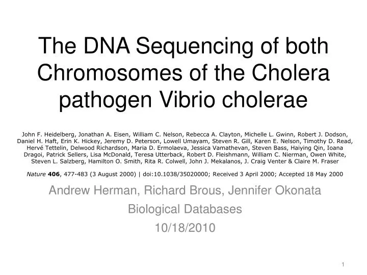 the dna sequencing of both chromosomes of the cholera pathogen vibrio cholerae