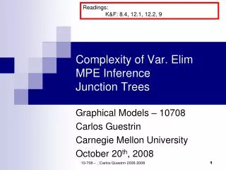 Complexity of Var. Elim MPE Inference Junction Trees