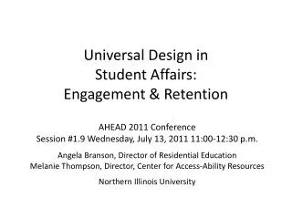 Universal Design in Student Affairs: Engagement &amp; Retention