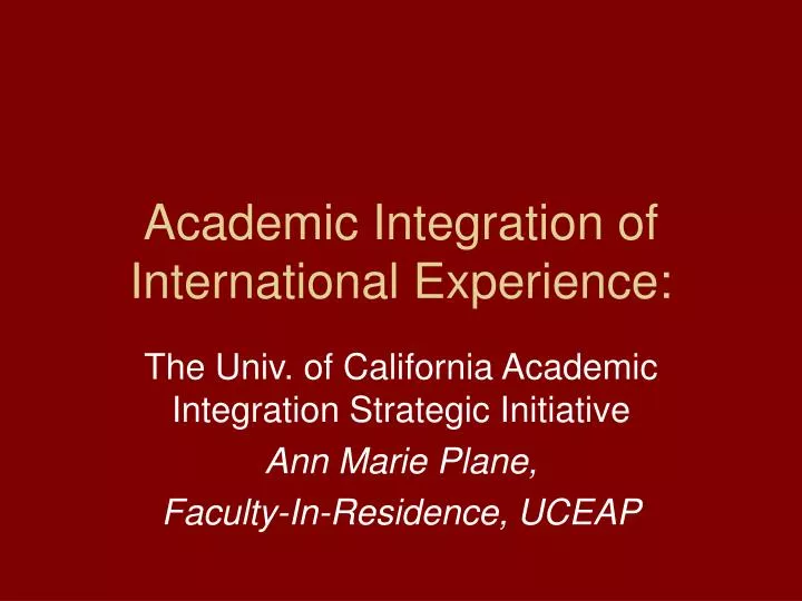 academic integration of international experience